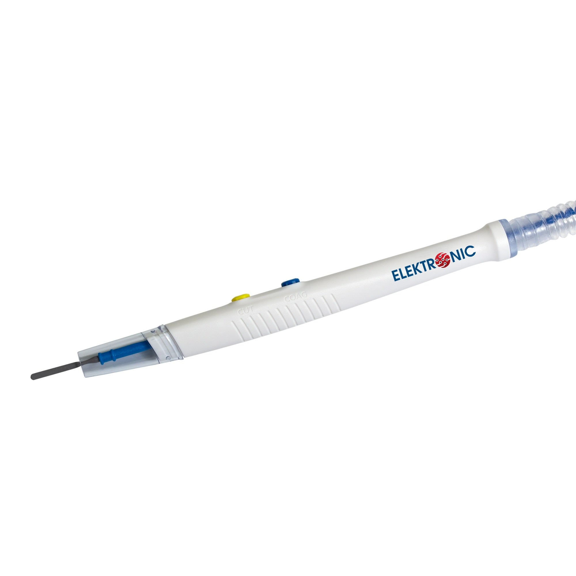 Diathermy Smoke evacuation Pencil disposable Electrosurgical Interchangeable Cut-Coag Handcontrol Evacuator System with 3 meter (10ft) Pre-Attached Tubing Cable 3M Hose with Swivel Holster 3 Pin Plug Non-Coated Blade Electrode STERILE Single Use - Surgical instruments company