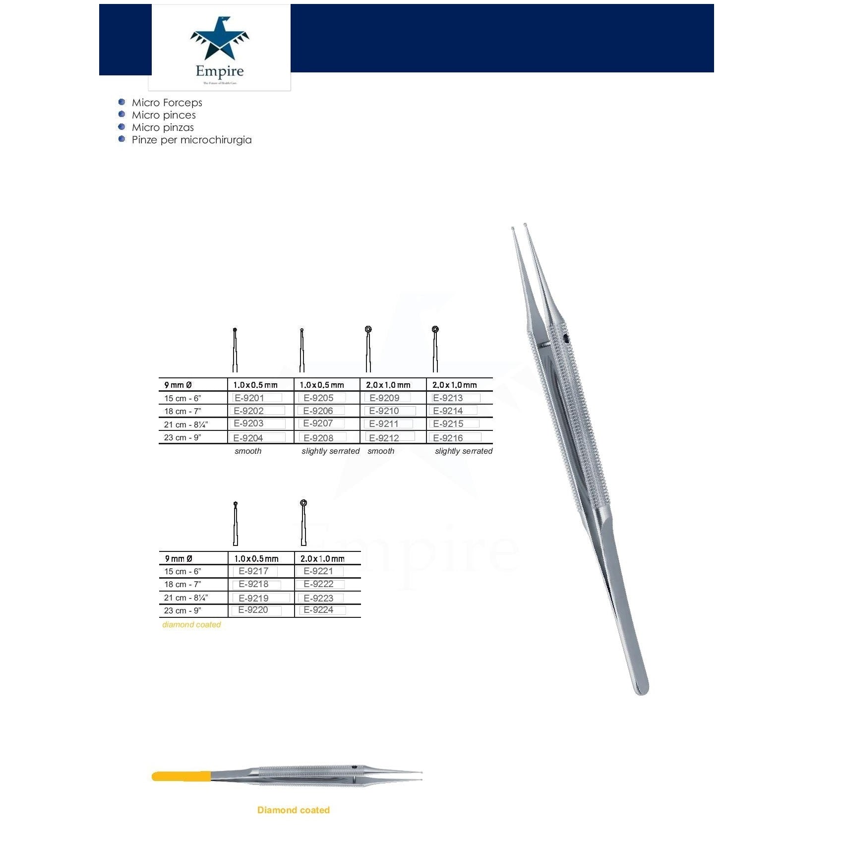 Empire's German Stainless Micro-Surgery Dissecting Forceps (Re-Useable) various sizes - Surgical instruments company