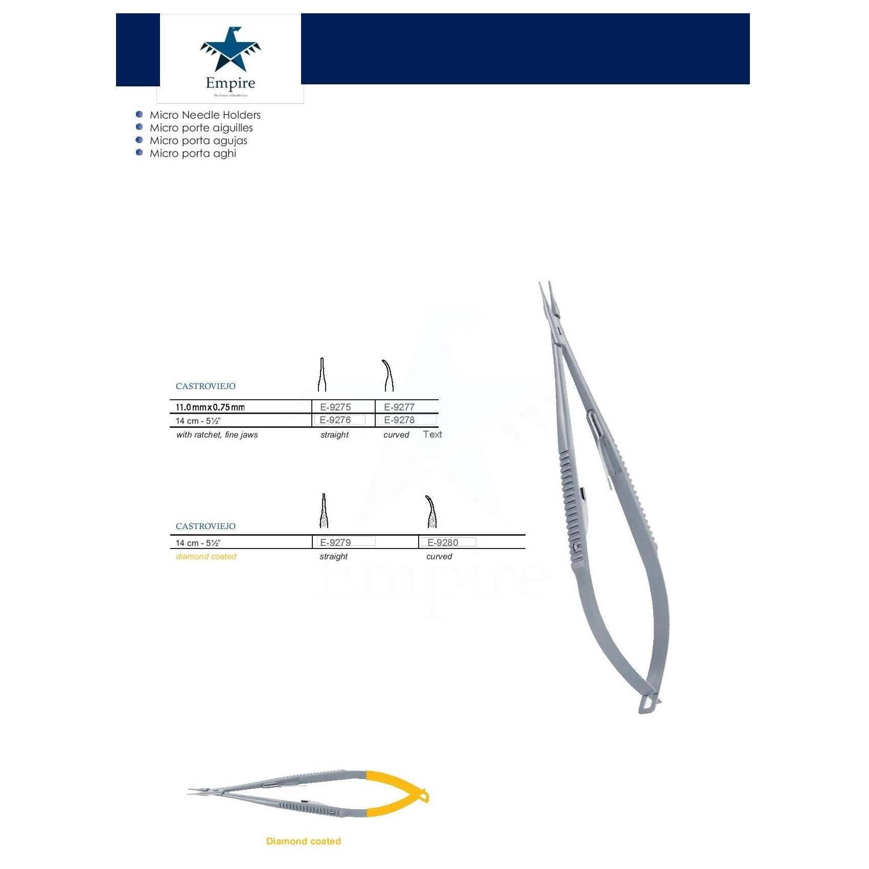 Empire's German Stainless Micro-Surgery CASTROVIEJO Needle Holder Forceps (Re-Useable) various sizes - Surgical instruments company