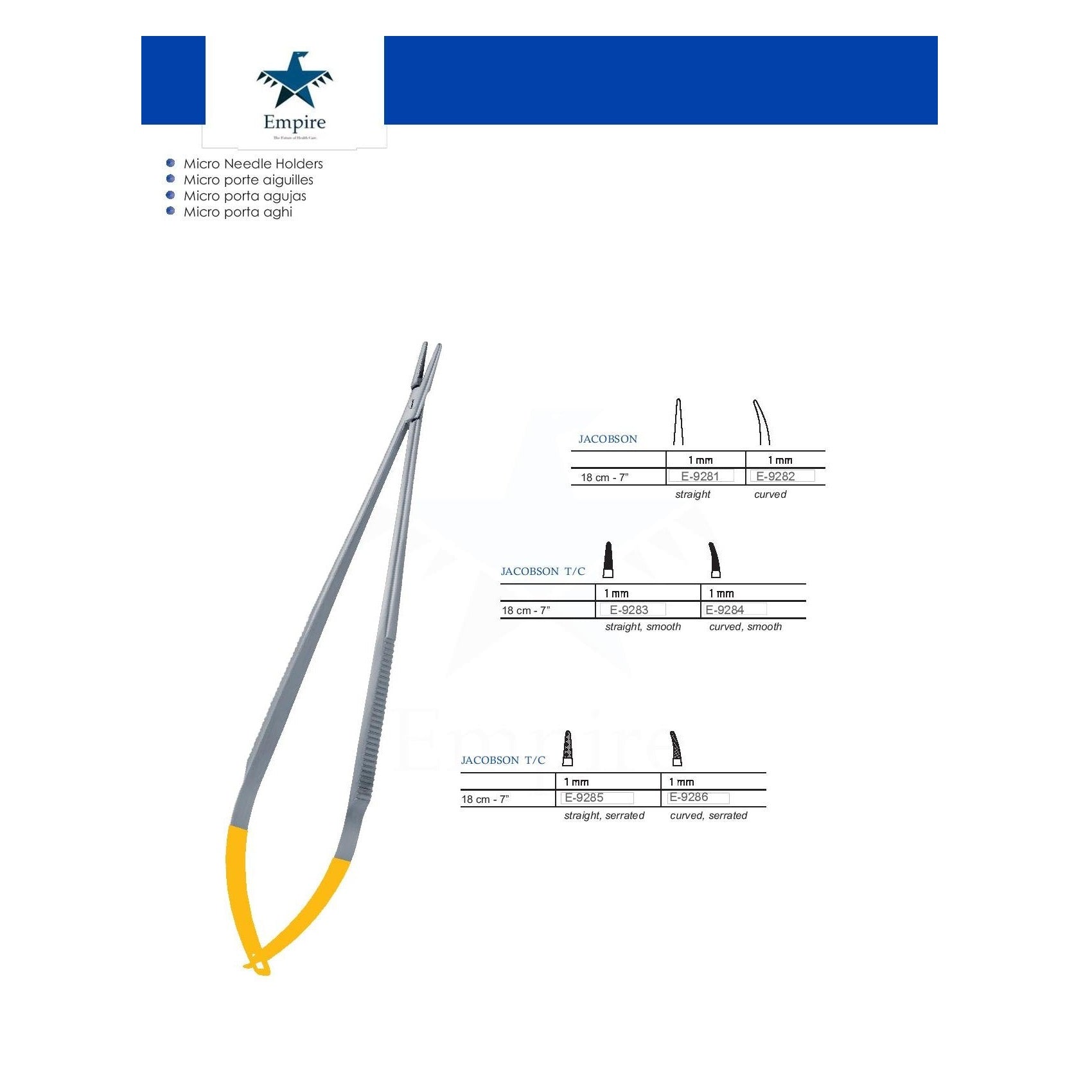 Empire's German Stainless Micro-Surgery JACOBSON Needle Holders (Re-Useable) various sizes - Surgical instruments company