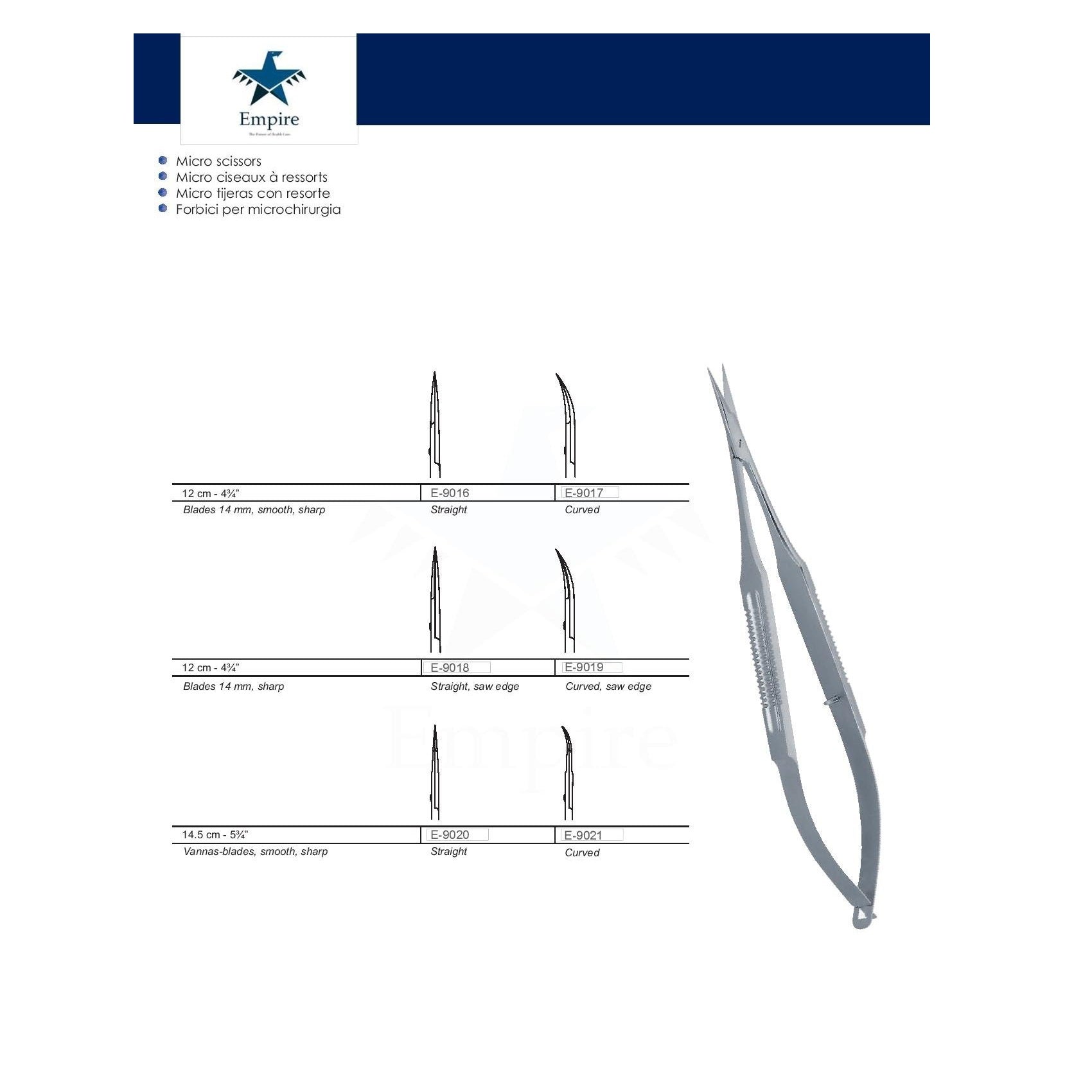 Empire's German Stainless Micro-Surgery Dissecting Scissors (Re-Useable) various sizes - Surgical instruments company