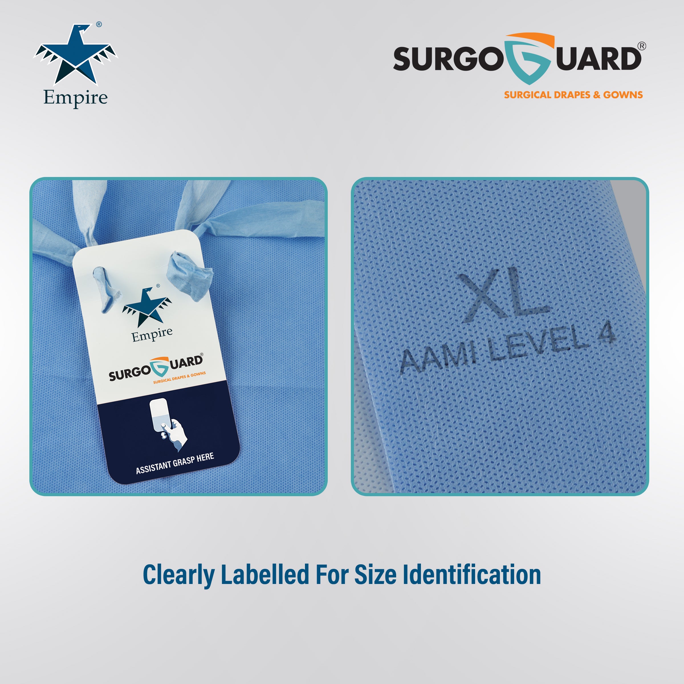 Case 40 SurgoGuard AAMI Level 4 STERILE Disposable Reinforced Impervious Surgical/Surgeon Gown 43g SMMS+30g PE Fabric, Isolation Gown Long Sleeves, Knitted Cuffs, Spunlace Waist Ties (Extra Large) XL (IN STOCK) - Surgical instruments company