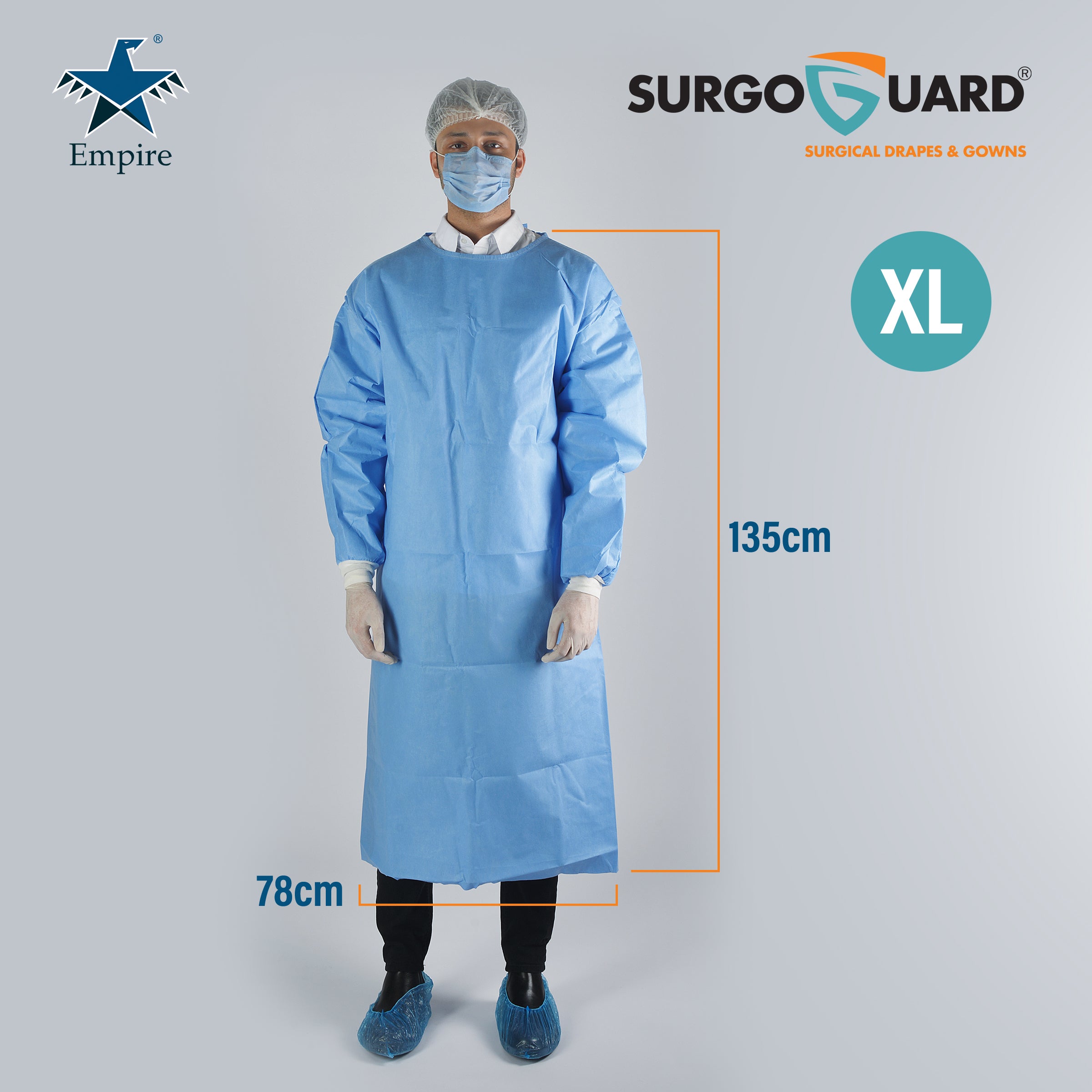Case 40 SurgoGuard AAMI Level 4 STERILE Disposable Reinforced Impervious Surgical/Surgeon Gown 43g SMMS+30g PE Fabric, Isolation Gown Long Sleeves, Knitted Cuffs, Spunlace Waist Ties (Extra Large) XL (IN STOCK) - Surgical instruments company