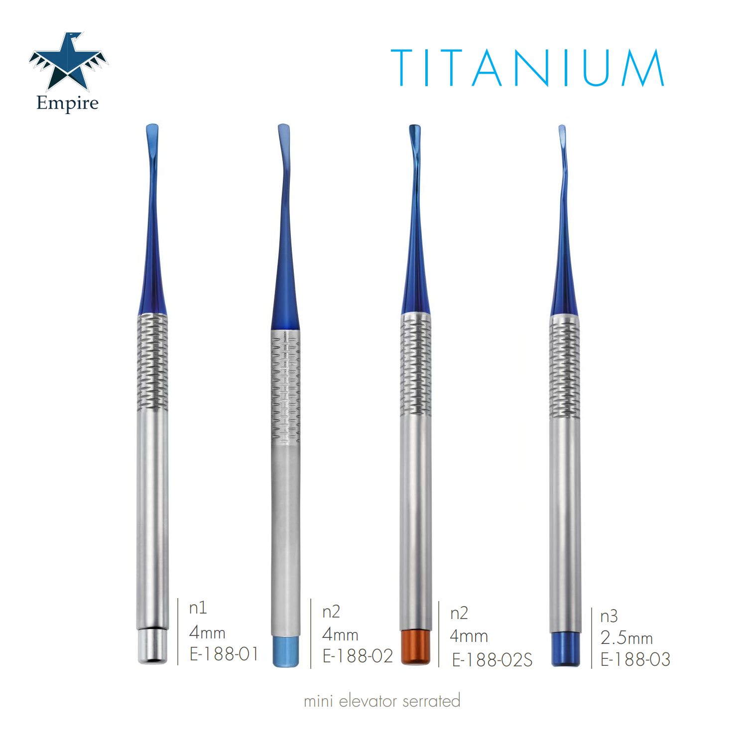 Empire's German Stainless Dental Surgery Mini Titanium Elevator Serrated - Osteotome Elevator (4Pcs Set) - Surgical instruments company